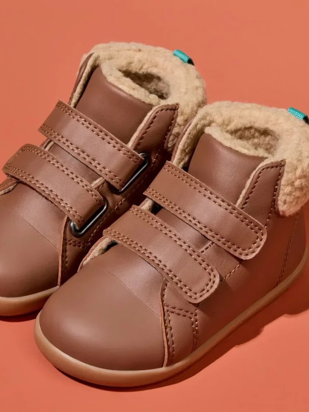 Kids Brown Faux-Shearling Lined Hi-Top Velcro Boots